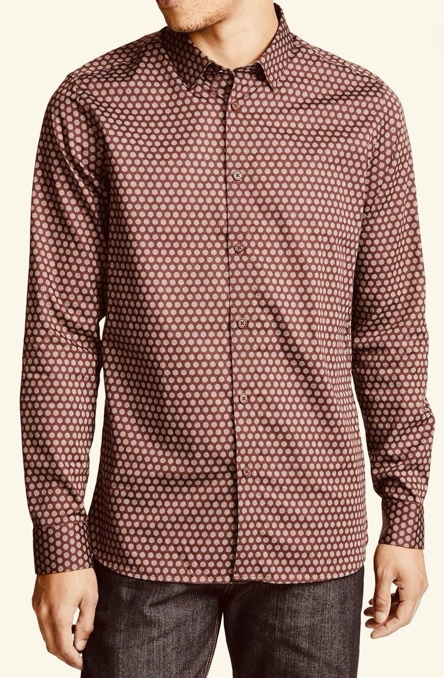 Ted Baker London Men's Ted Fit Polka Dot Dress Shirt Burgundy/White 6 M 34/35